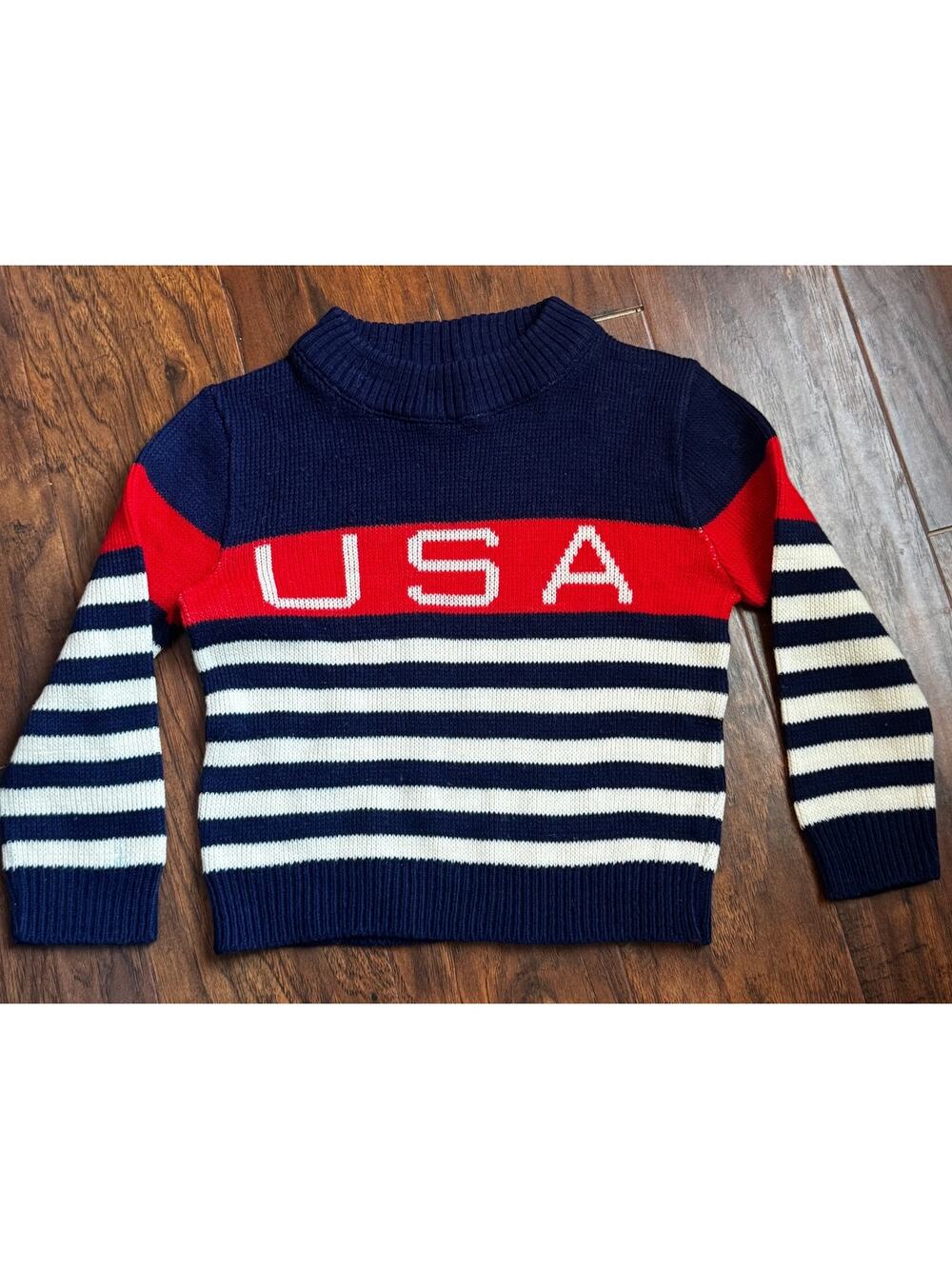 Vintage Sears Acrylic USA Red & Blue Striped Sweater Size 4/5 Kids America